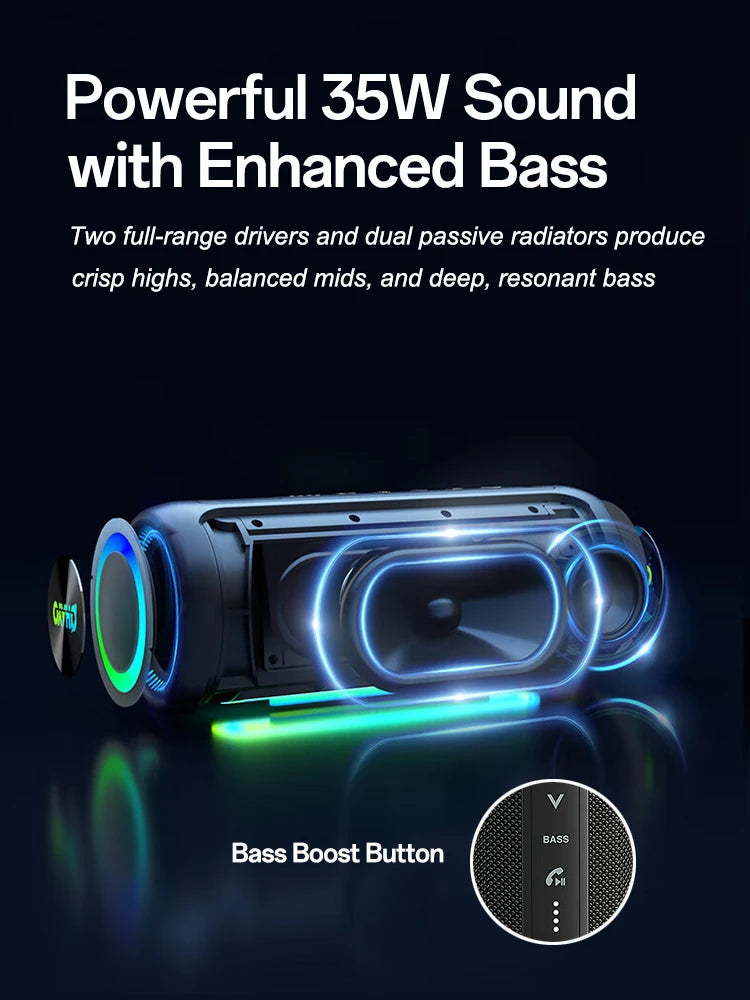 Altavoz Bluetooth portátil impermeable Ohayo de 35 W con potente sonido de 360 grados y graves potentes, TWS, IPX7 resistente al agua.