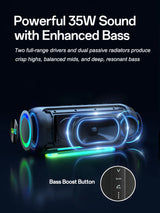 Altavoz Bluetooth portátil impermeable Ohayo de 35 W con potente sonido de 360 grados y graves potentes, TWS, IPX7 resistente al agua.