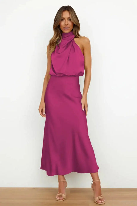 Summer High-End Silk Satin Sleeveless Long Dress Women Fashion Elegant Celebrity Dresses Evening Dress Party Clothes Ladies - Lootquake