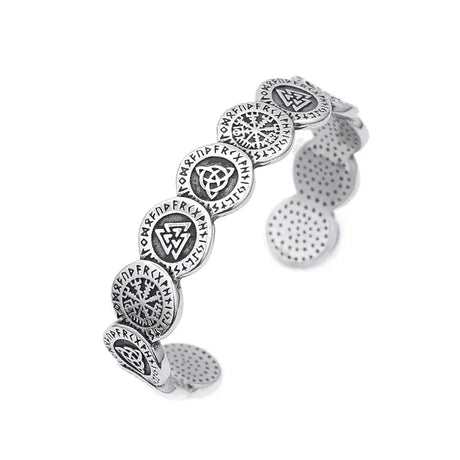 New Vintage Nordic Vikings Valknut Pattern Bracelet Stainless Steel Fashion Viking Compass Cuff Bangles Amulet Jewelry Wholesale - Lootquake