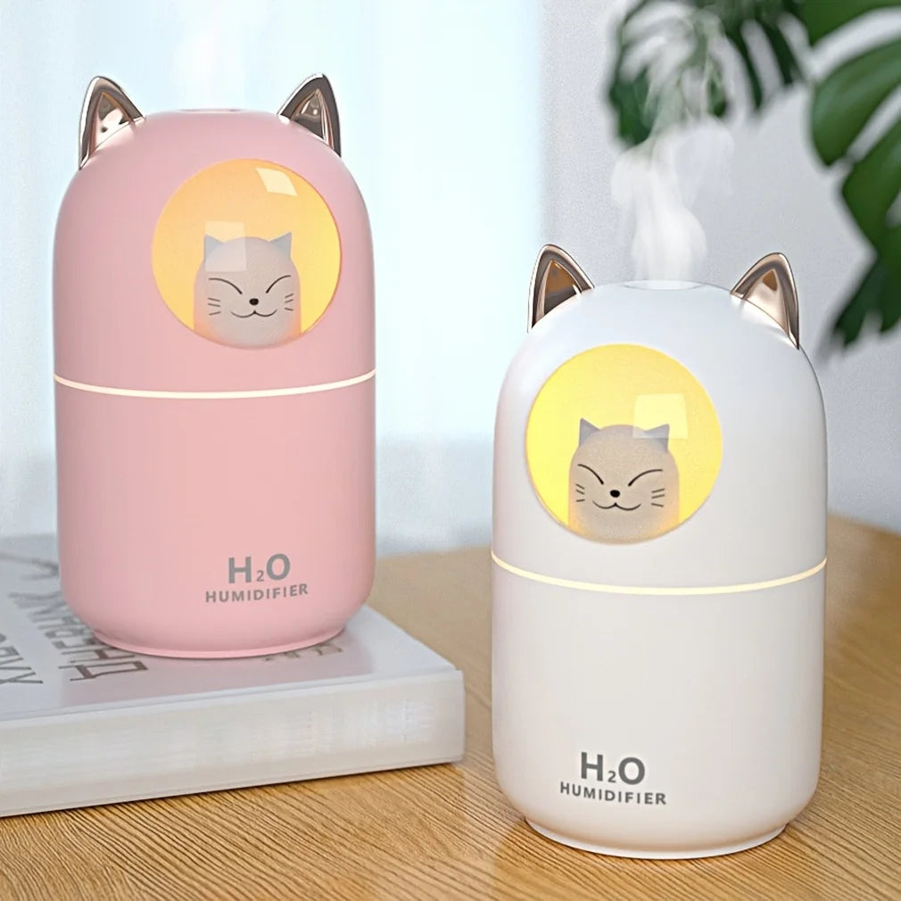 Difusor de aceites esenciales en aerosol H2O con diseño de gato, 300 ml, aromaterapia, portátil, minihumidificador para coche