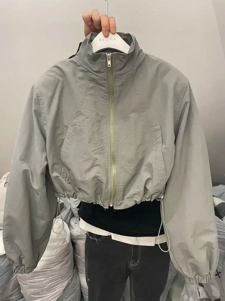 2024 Autumn Vintage Women's Windbreaker Cropped Jackets Harajuku Oversized Streetwear Long Sleeve Fashion Female Elegant Top - Lootquake