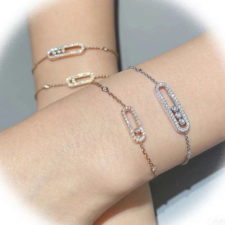 925 Sterling Silver Luxury Jewelry Classic Single Diamond Women's Bracelet. Moving Diamonds. - Lootquake