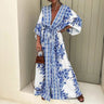 2025 Boho Print Half Sleeve Long Dress Women Fashion Japanese Kimono Lace-Up Robe Summer Sundress Holiday Beach Dress Vestidos - Lootquake