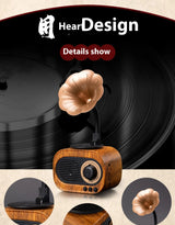 Altavoz Bluetooth retro de madera portátil, minialtavoz inalámbrico para exteriores con sistema de sonido, radio TF FM, música, MP3 y subwoofer.