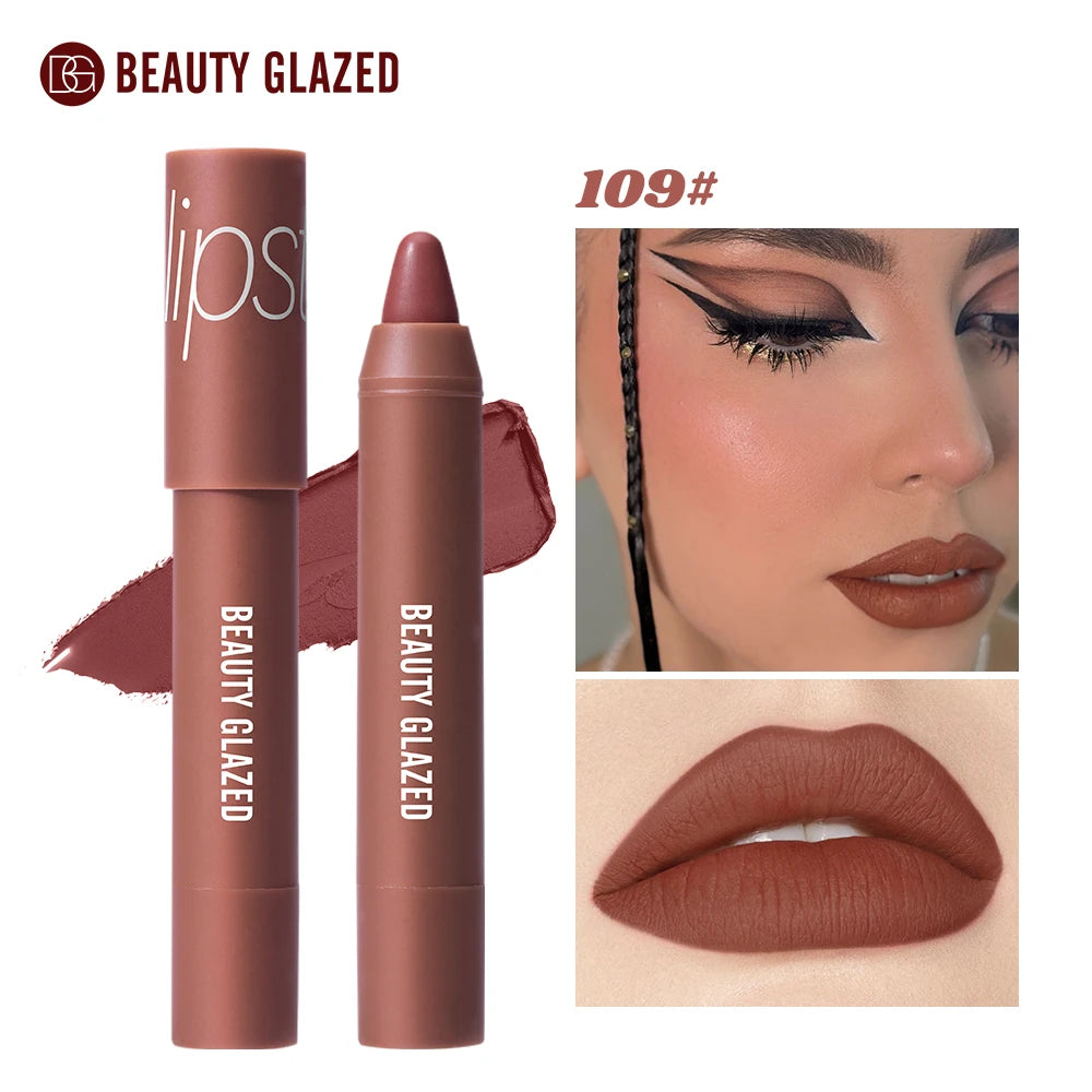 12-Color Matte Waterproof Lipstick Pen - Long-Lasting, Vibrant Berry Tone, Plant-Based Squalane, Smooth Application for All Skin