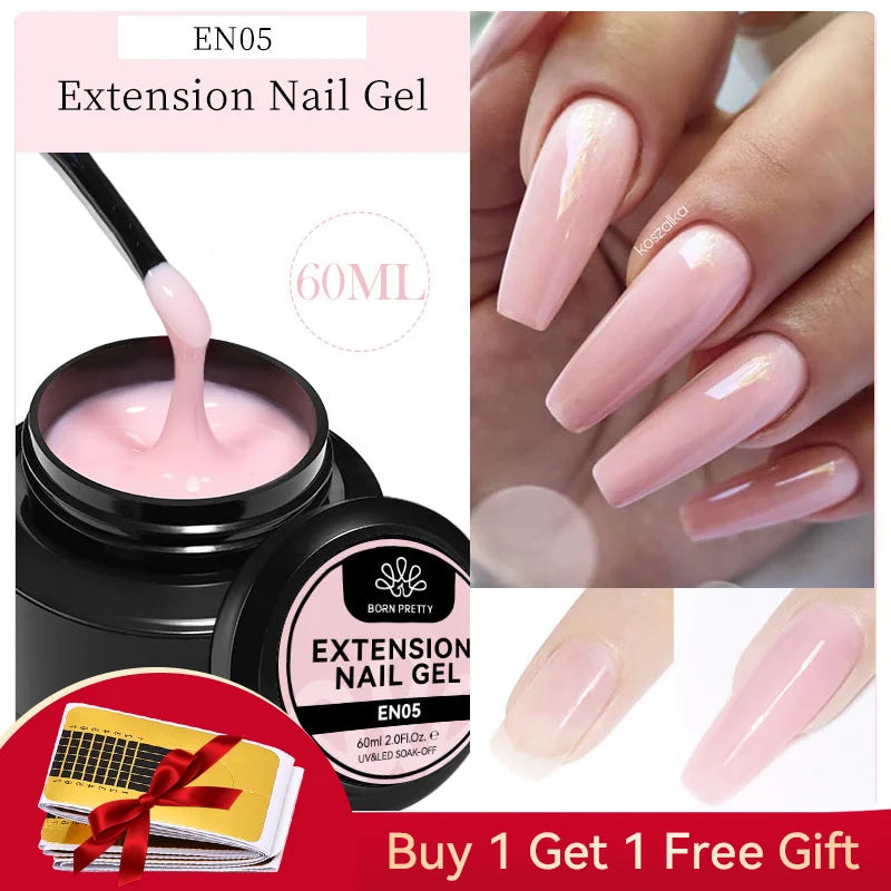 BORN PRETTY 60/30 ml Gel de extensión de uñas de gelatina dura Esmalte de uñas de gel Uñas francesas Nude Rosa Blanco Transparente Suministros de uñas Gel para extensión