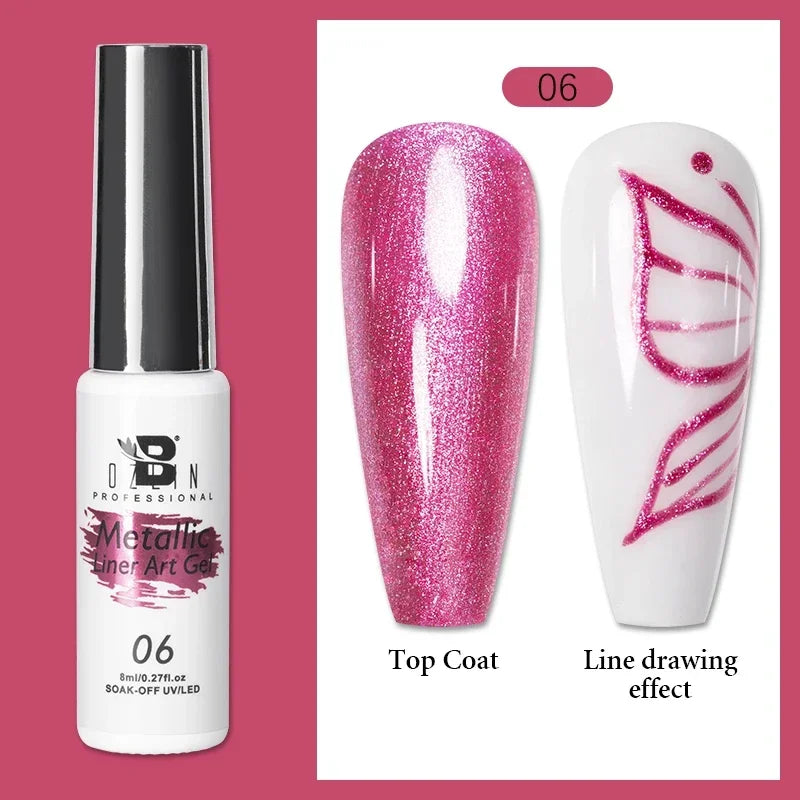 5ML Gold Silver Metallic Liner Paint Gel Polish Chrome Mirror Metal Effect Super Bright French UV LED Semi Permanent Nail Gel