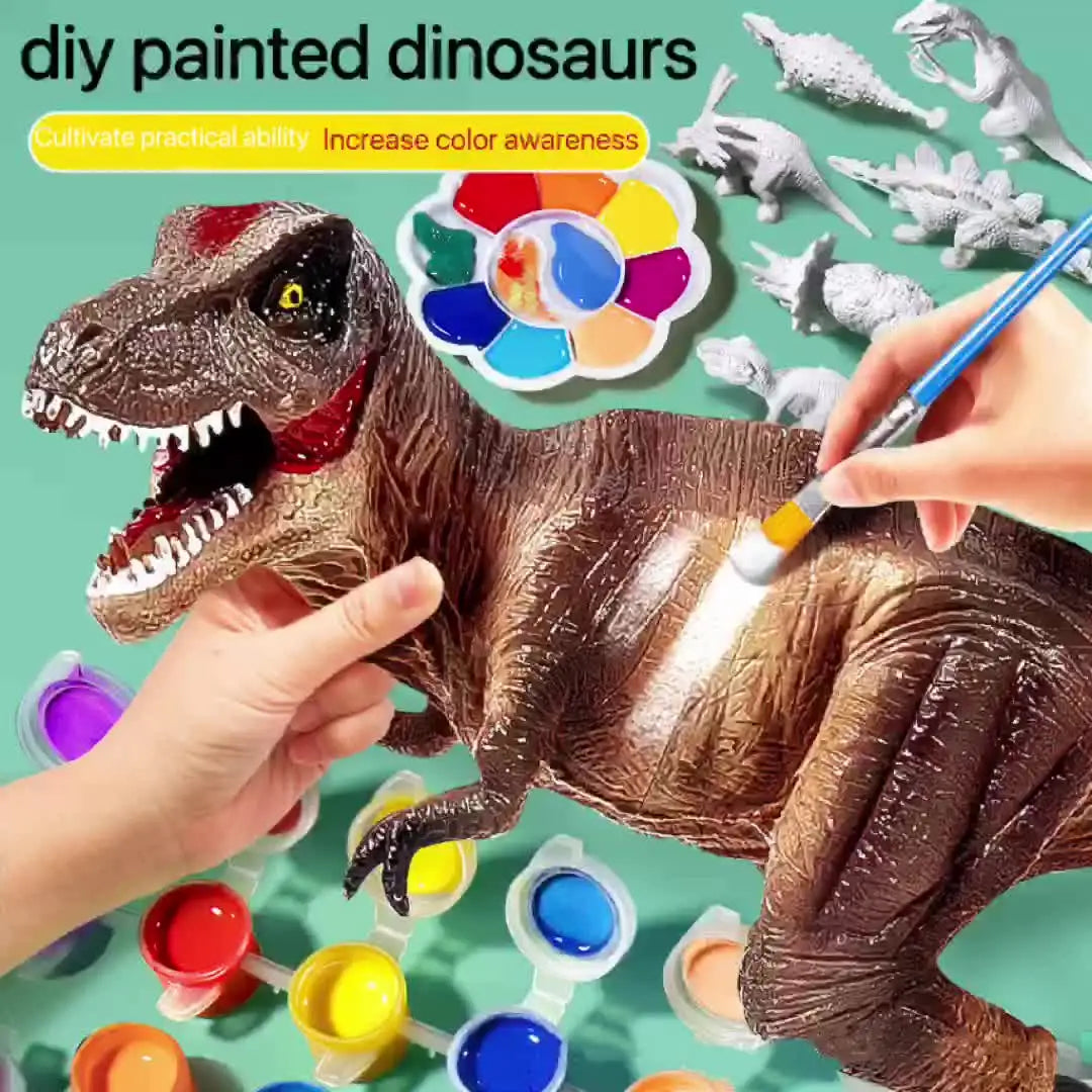 6pcs Coloring Dinosaur Plus 12 Color Paint Set Toys For Children Painting Diy Toys Doodle Handmade Educational Toys easter gift - Lootquake