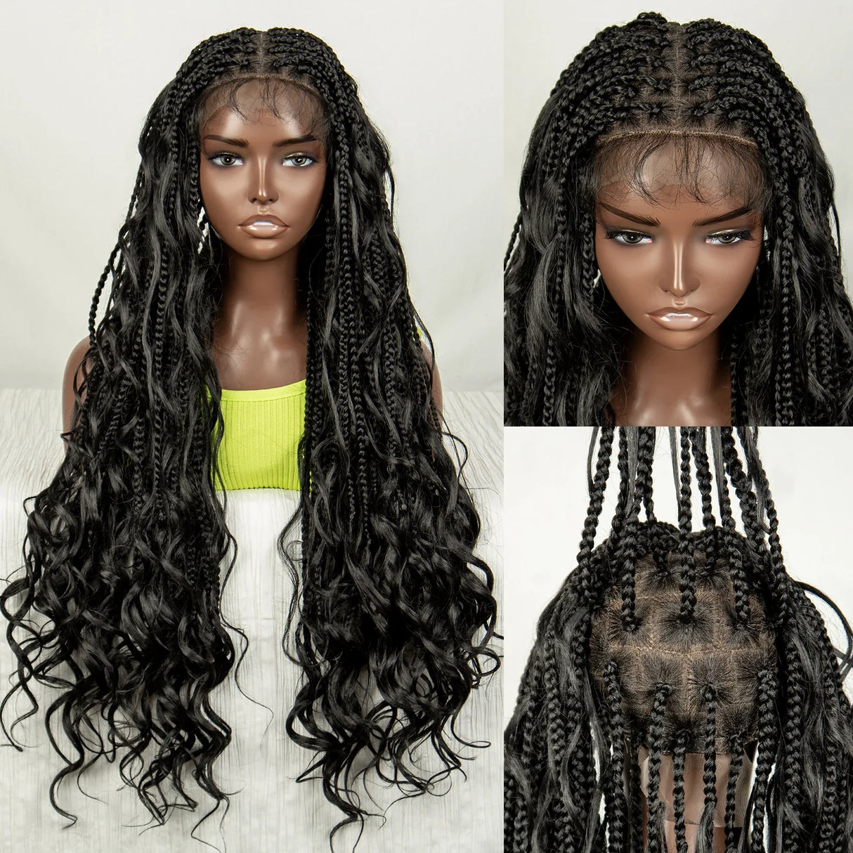 34" Ombre Curly Braids Wig | 1B/27 | Deep Wave | Full Lace | Baby Hair