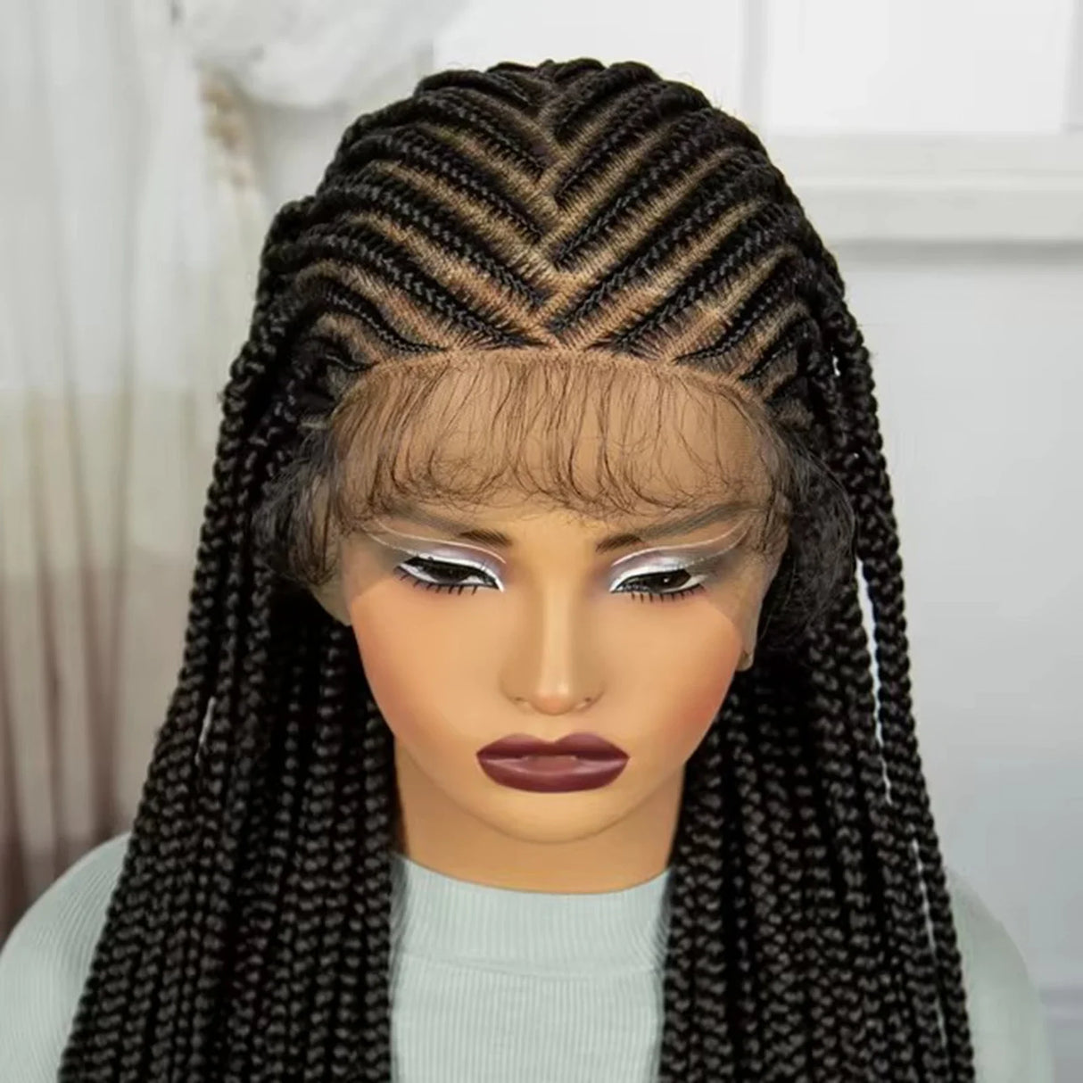 34" Knotless Cornrow Braids Wig | Transparent Lace Frontal | Baby Hair