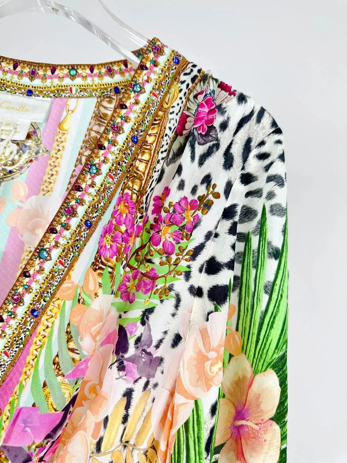 2024 Spring New V Neck Pink Leopard Print Heavy Beaded Women 100% Silk maxi long Dress - Lootquake