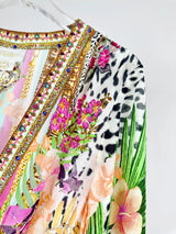2024 Spring New V Neck Pink Leopard Print Heavy Beaded Women 100% Silk maxi long Dress - Lootquake