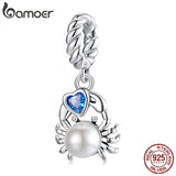 BAMOER Solid 925 Sterling Silver Crab and Heart Charm fit Original Bracelet DIY Jewelry Accessories bamoer Beads SCC3038 - Lootquake