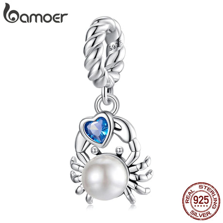 BAMOER Solid 925 Sterling Silver Crab and Heart Charm fit Original Bracelet DIY Jewelry Accessories bamoer Beads SCC3038 - Lootquake
