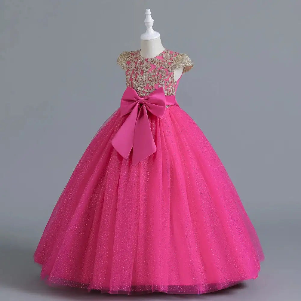 New Christmas Party Princess long dress children's dress children's gauze lace birthday party dinner ball big butterfly dress