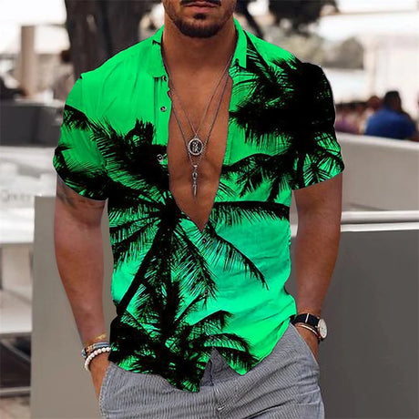 Casual Coconut Tree Graphic Hawaiian Shirts Summer Fashion Short Sleeve 3D Printed Beach Shirt Loose Vacation Mens Clothing New - Lootquake