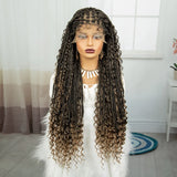 36" Knotless Box Braids Wig | Bohemian Style | Curly Ends | Lace Front | With Baby Hair | For Black Women