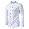 New Long Sleeve Formal Mens Shirt Double Breast Slim Fit Solid Color Mens Wedding Prom Social Tuxedo Dress - Lootquake