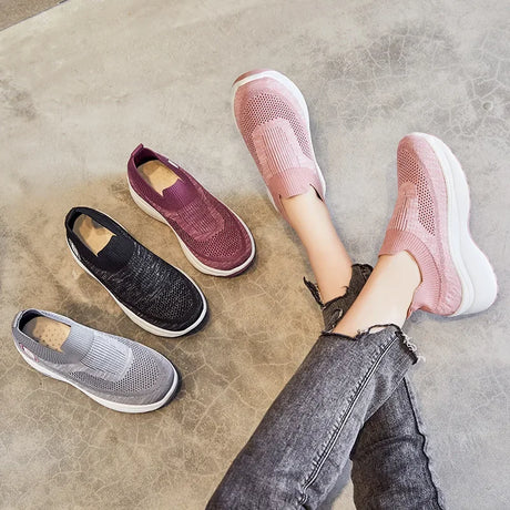 Women Orthopedic Walking Shoes Breathable Mesh Slip-On Sneakers Nursing Work Comfortable Casual Cushion Athletic Running Joggers - Lootquake