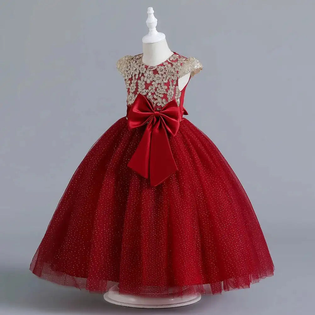 New Christmas Party Princess long dress children's dress children's gauze lace birthday party dinner ball big butterfly dress