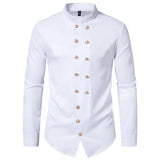 New Long Sleeve Formal Mens Shirt Double Breast Slim Fit Solid Color Mens Wedding Prom Social Tuxedo Dress - Lootquake