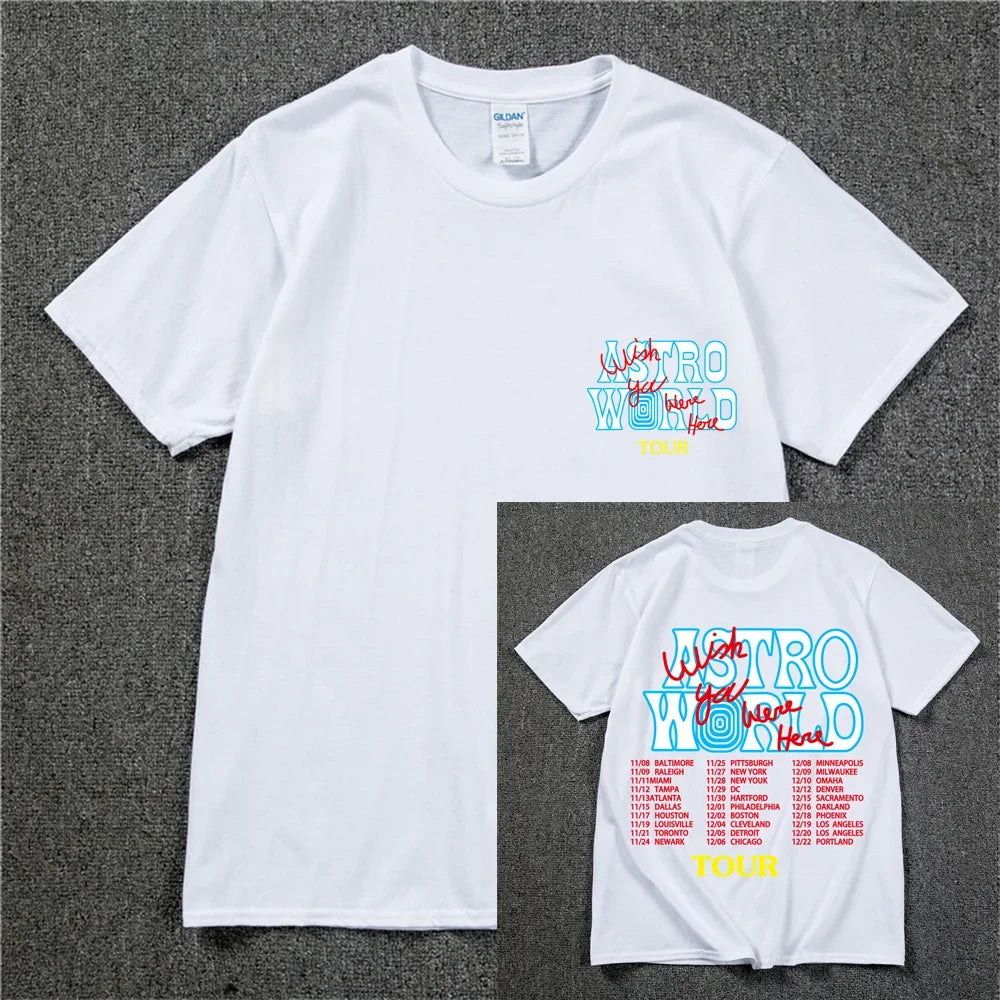New Summer Hip Hop T Shirt Men Women Cactus Jack Harajuku T-Shirts WISH YOU WERE HERE Letter Print Tee Tops - Lootquake