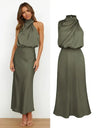 Vestido largo sin mangas de satén de seda de alta gama de verano para mujer, elegante vestido de noche para celebridades, ropa de fiesta para mujer