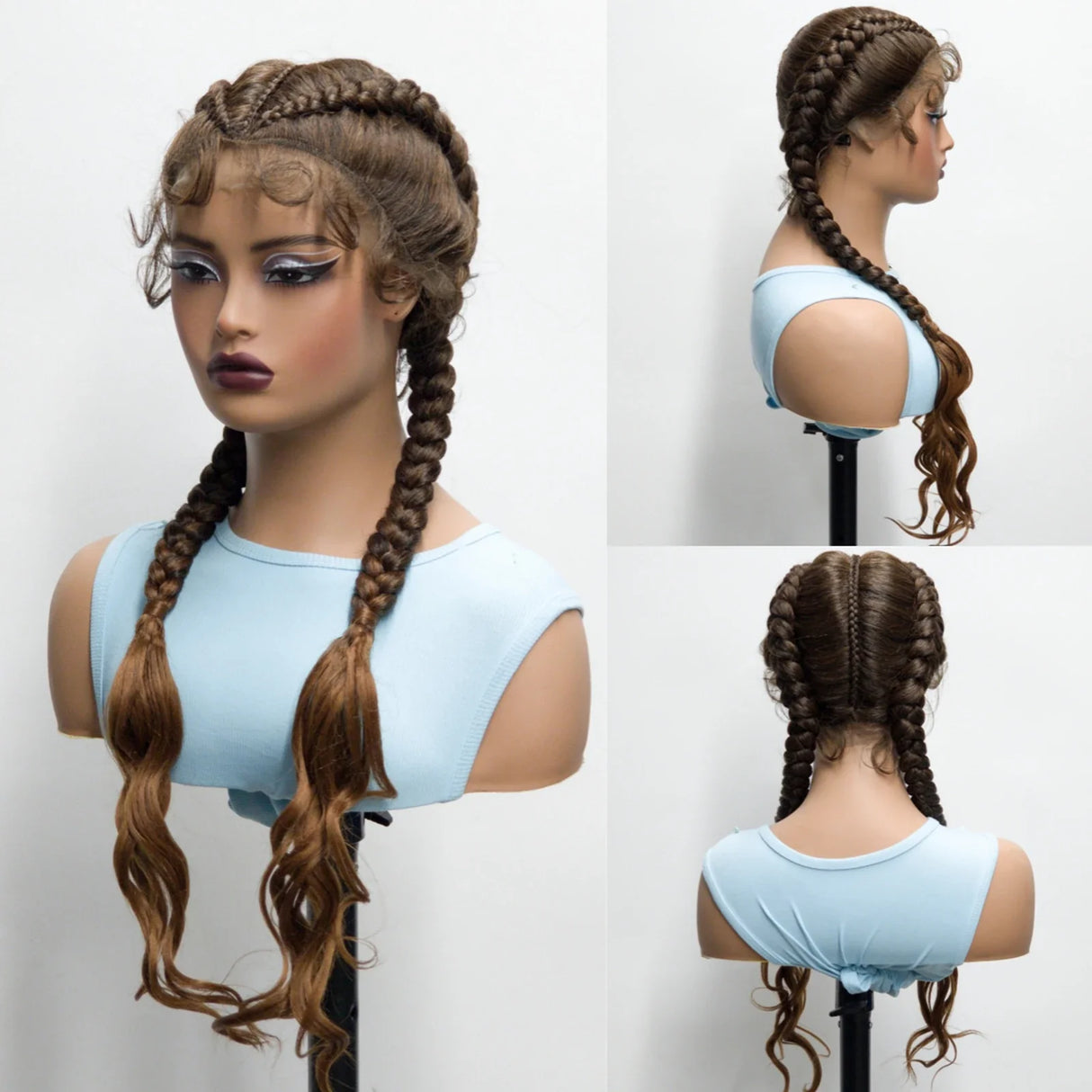 34" Ombre Twist Braided Lace Wig | Curly Ends | Baby Hair | Synthetic Braids | Black Women
