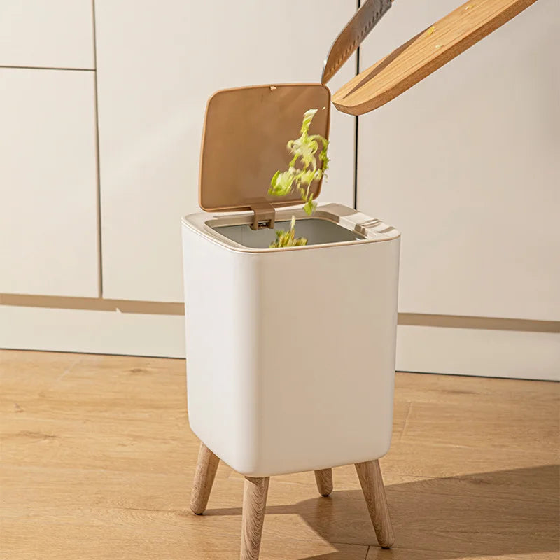 10L wooden high legged garbage bin, white legged garbage bin with lid, living room, toilet, bedroom, office garbage bin