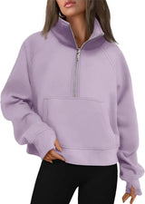 Womens Sweatshirts Half Zip Cropped Pullover Fleece Quarter Zipper Hoodies Fall outfits Clothes Thumb Hole - Lootquake