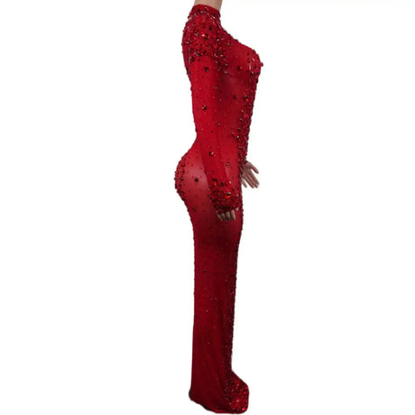 Sexy Party Banquet Evening Dresses Women Sparkly Rhinestone Long Dress Nightclub Singer Stage Costume Festival Clothing Cuixing - Lootquake