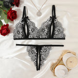 Women Sexy Lingerie Bra Thongs Sets Ultrathin Lace Lingerie Set Temptation Erotic Open Bra Crotchless Outfits For Pretty Girls - Lootquake