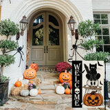Drapeau rustique de bienvenue pour Halloween, décoration double face verticale en toile de jute, crâne, chat noir, fantôme, lampe citrouille, chauves-souris, décoration de jardin extérieure
