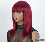 99J Burgundy Short Straight Bob Wig with Bangs | Full Machine Made Human Hair