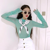 Neon Shirt for Women Long Sleeve Stand Collar Sheer Top Yellow Gold Mesh Blouse Sexy Party Club Streetwear Hip Hop Tee Tops - Lootquake