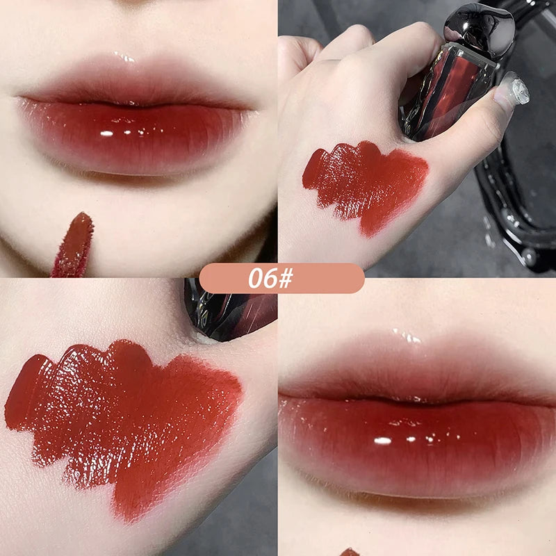 Rouge à lèvres liquide violet foncé, léger, longue tenue, transparent, hydratant, effet miroir, rose pêche, antiadhésif
