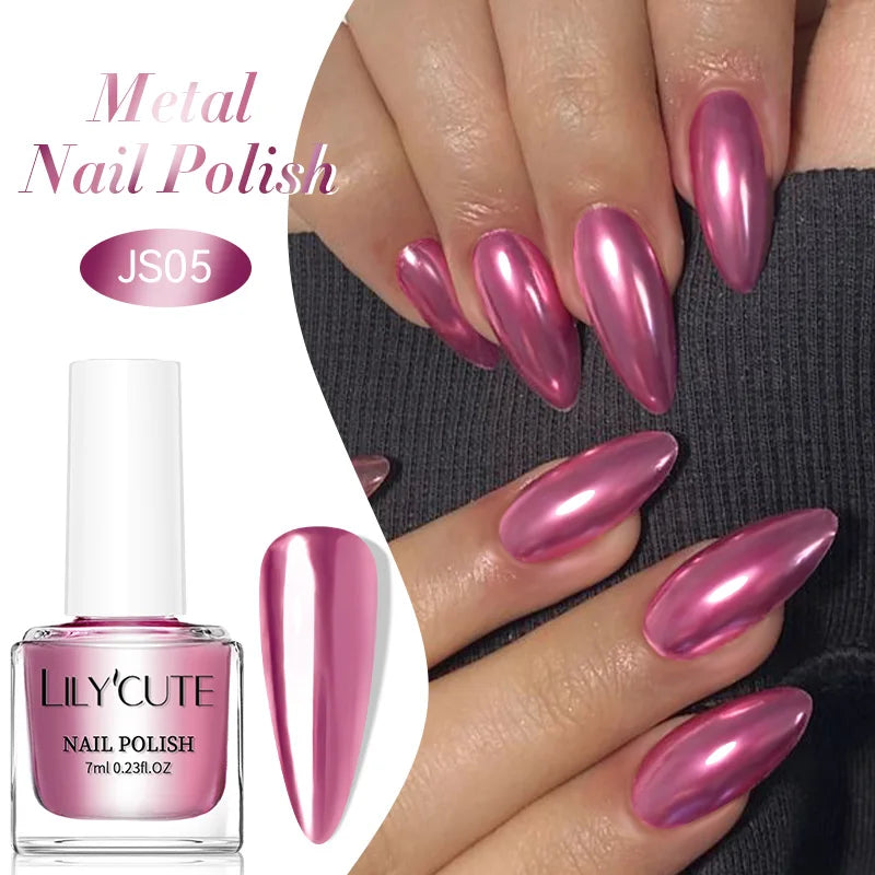 LILYCUTE 7ML Super Bright Gold Metallic Nail Polish No Need Lamp Quick Dry French Style Glass Bottle Manicure Nail Art Varnish