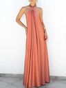 Elegant Women Solid Maxi Beach Dress Sexy Halter Neck Backless Lady Party Dress 2025 Summer Sleeveless Loose Long Dress Vestidos - Lootquake