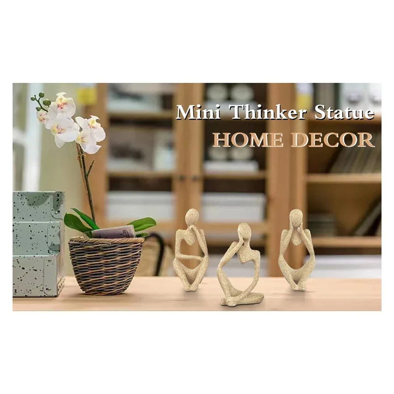Y51A-3Pcs Minimalist Decor Abstract Thinker Statue Sculpture Set,Neutral Home Decor Mini Sandstone Thinker Figurines Easy To Use