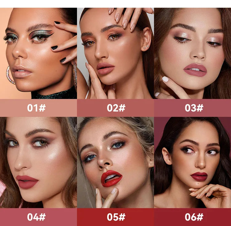 Rouge à lèvres liquide mat 6 couleurs, longue tenue, teinte antiadhésive, brillant à lèvres nude, waterproof, maquillage