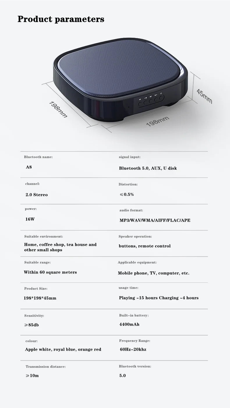 Altavoz Bluetooth inalámbrico de pared con sonido envolvente 3D, radio FM multifuncional, subwoofer portátil para exteriores, batería de larga duración