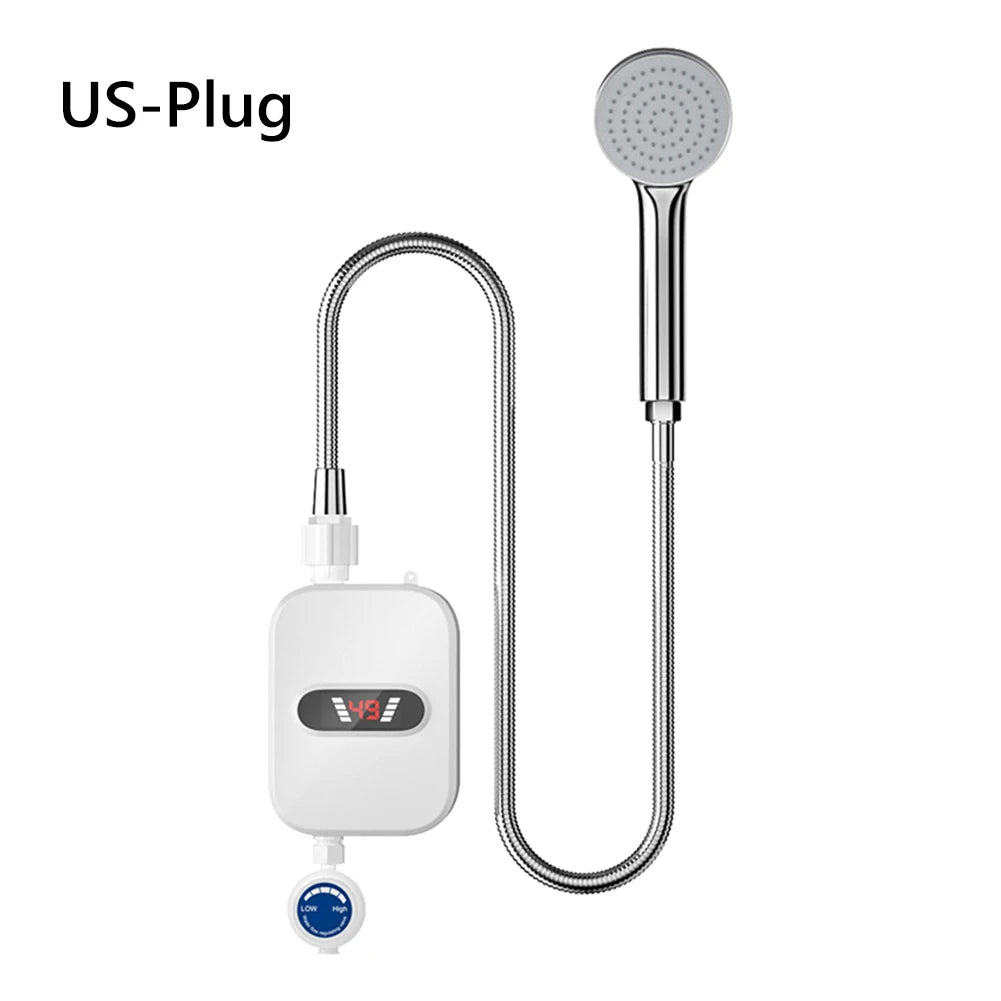 Mini calentador de agua instantáneo para ducha, impermeable, de acero inoxidable 304, calentador de agua eléctrico, ducha de calentamiento rápido, LCD digital para hotel