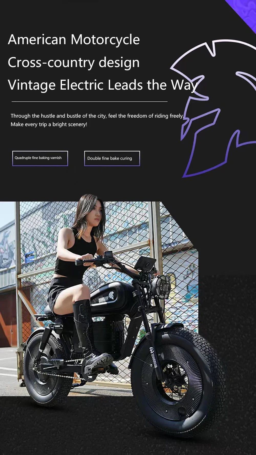 ZPW Black Warrior - Bicicleta eléctrica de carretera para adultos, 1500 W, 48 V, 60 Ah, 20 pulgadas, todoterreno, neumáticos anchos