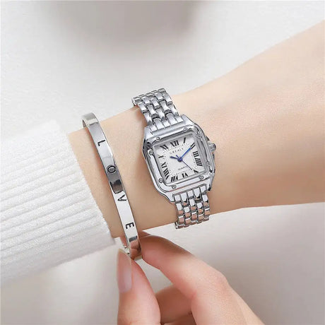 Women's Fashion Square Watches Gold Alloy Strap 2024 Luxury Ladies Quartz Wristwatches Qualities Female Roman Scale Clock - Lootquake