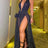 Womens Dresses 2024 Summer Sexy Split Thigh Halter Backless Deep V-Neck Sleeveless Skinny Maxi Party Prom Long Dress - Lootquake
