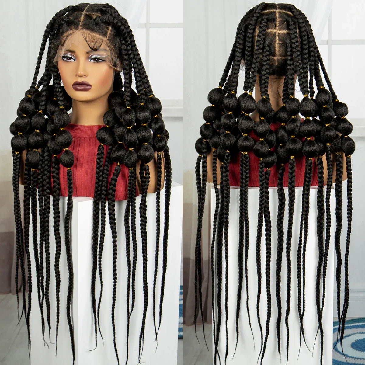 40" Blonde Knotless Bantu Braids Wig | Handmade Full Lace | Baby Hair