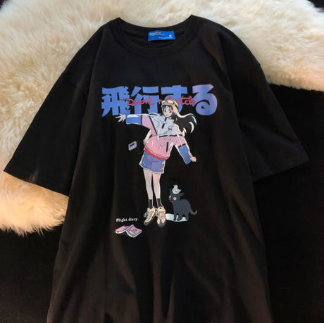 Summer Fashion Casual Harajuku Clothing Anime Graffiti Style Tee Hip Hop Short Sleeved T Shirt Punk Loose T-shirts Women Tops - Lootquake