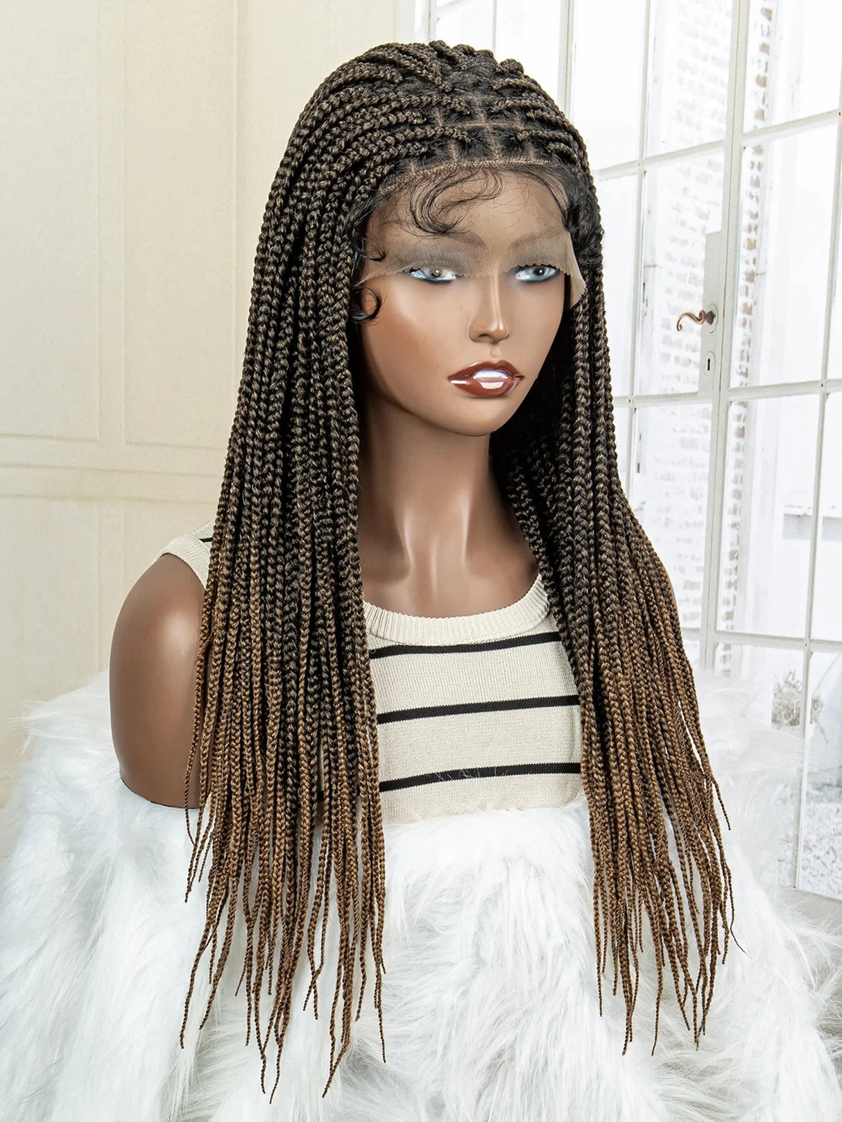 24" Full Lace Knotless Box Braided Wig | Lace Frontal Cornrow Braids | Baby Hair Synthetic Wig for Women