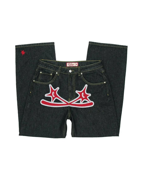 Streetwear Jeans Y2K Men Women Clothes Harajuku Hip Hop Letter Embroidered Vintage Blue Baggy Jeans High Waist Wide Leg Trousers - Lootquake